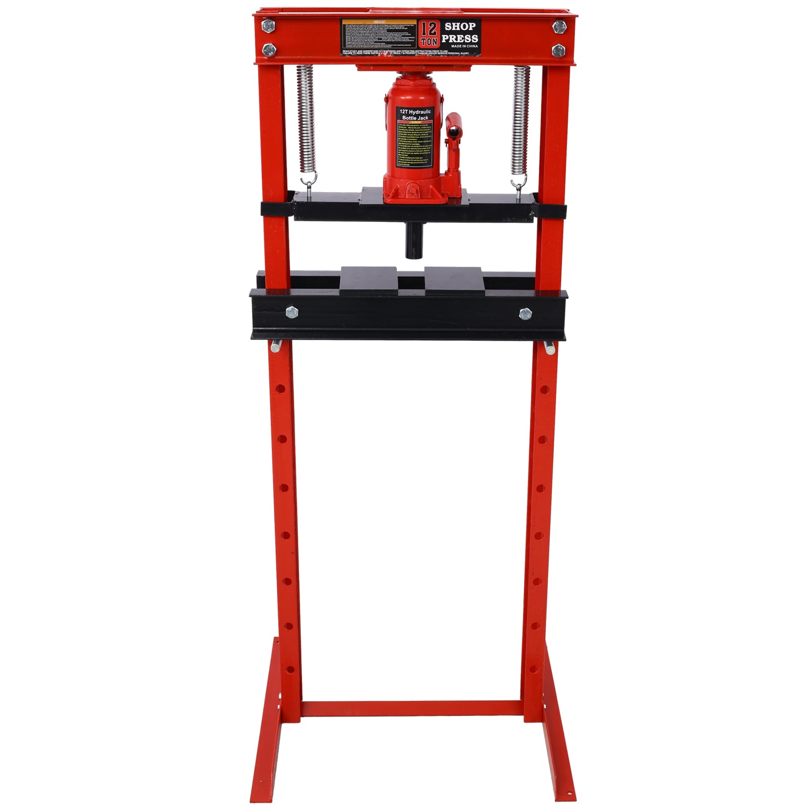 Hydraulic Shop Press,12-Ton Capacity, Floor Mount,with Press Plates, H-Frame Garage Floor Press, Adjustable Working Table Height,red image 4