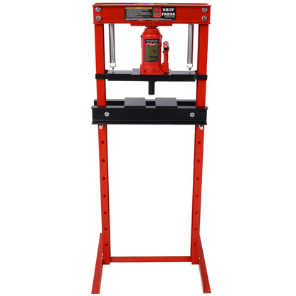 Hydraulic Shop Press,12-Ton Capacity, Floor Mount,with Press Plates, H-Frame Garage Floor Press, Adjustable Working Table Height,red image 4