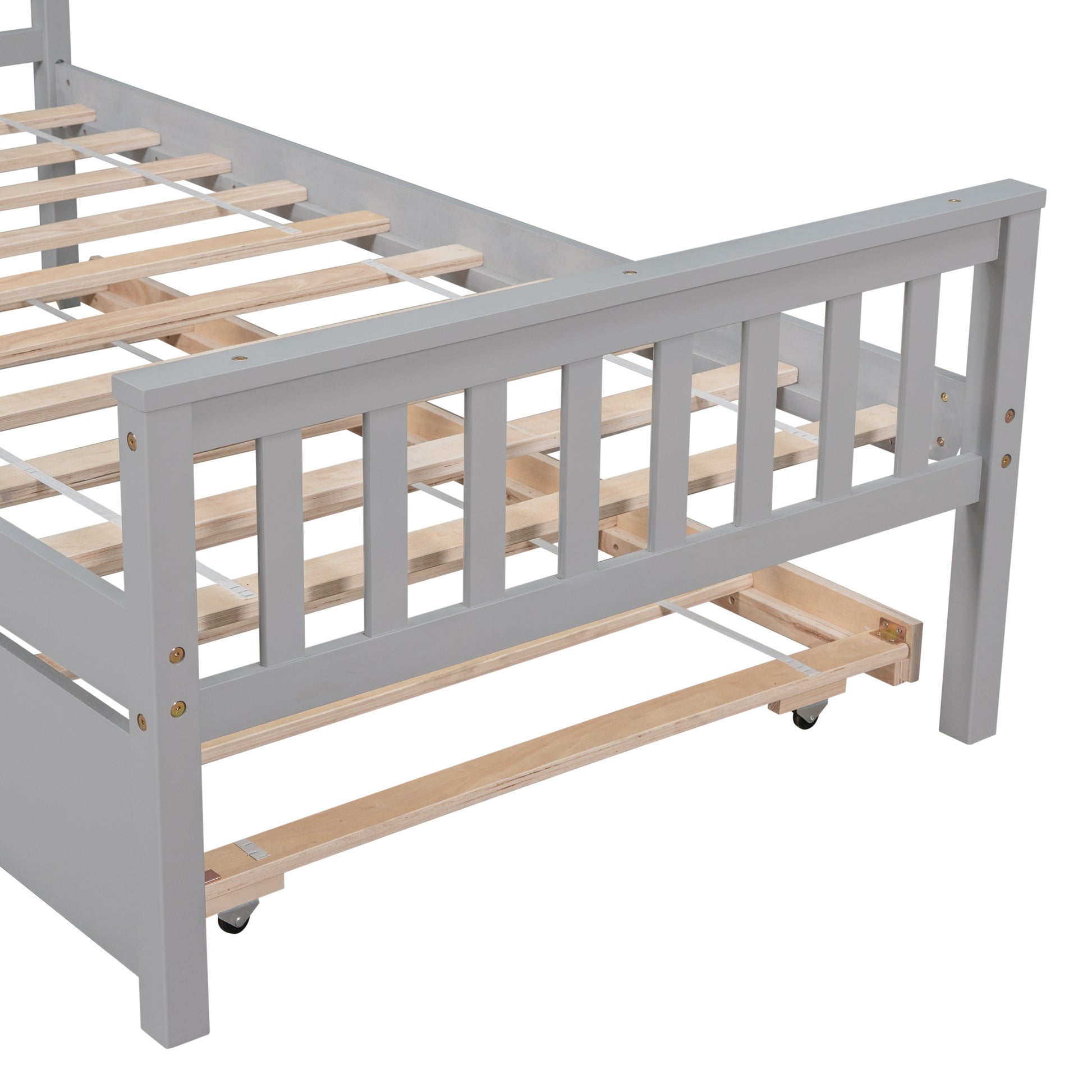 Twin Bed with Trundle, Platform Bed Frame with Headboard and Footboard, for Bedroom Small Living Space,No Box Spring Needed,Grey image 5