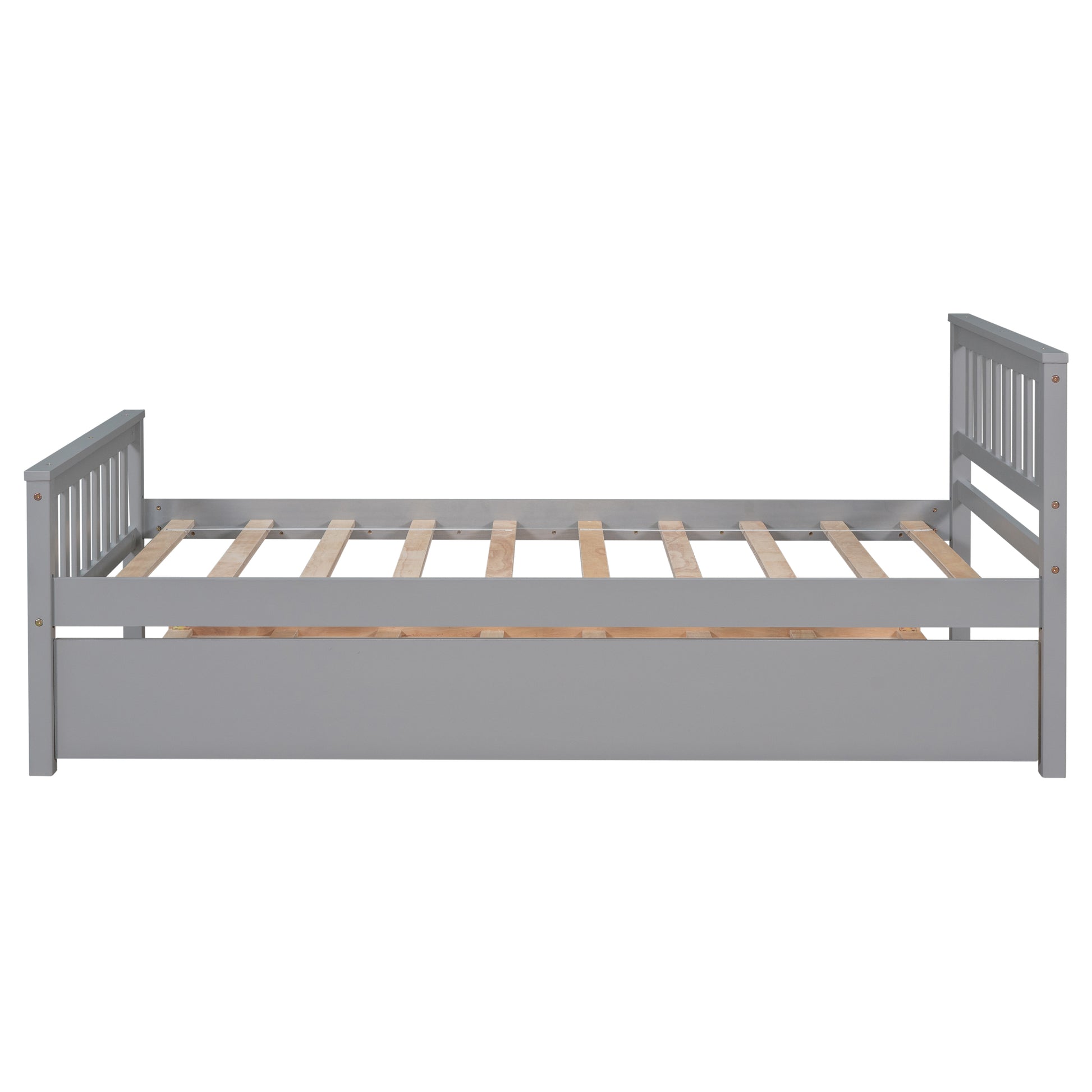 Twin Bed with Trundle, Platform Bed Frame with Headboard and Footboard, for Bedroom Small Living Space,No Box Spring Needed,Grey image 3