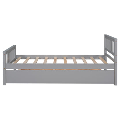 Twin Bed with Trundle, Platform Bed Frame with Headboard and Footboard, for Bedroom Small Living Space,No Box Spring Needed,Grey image 3