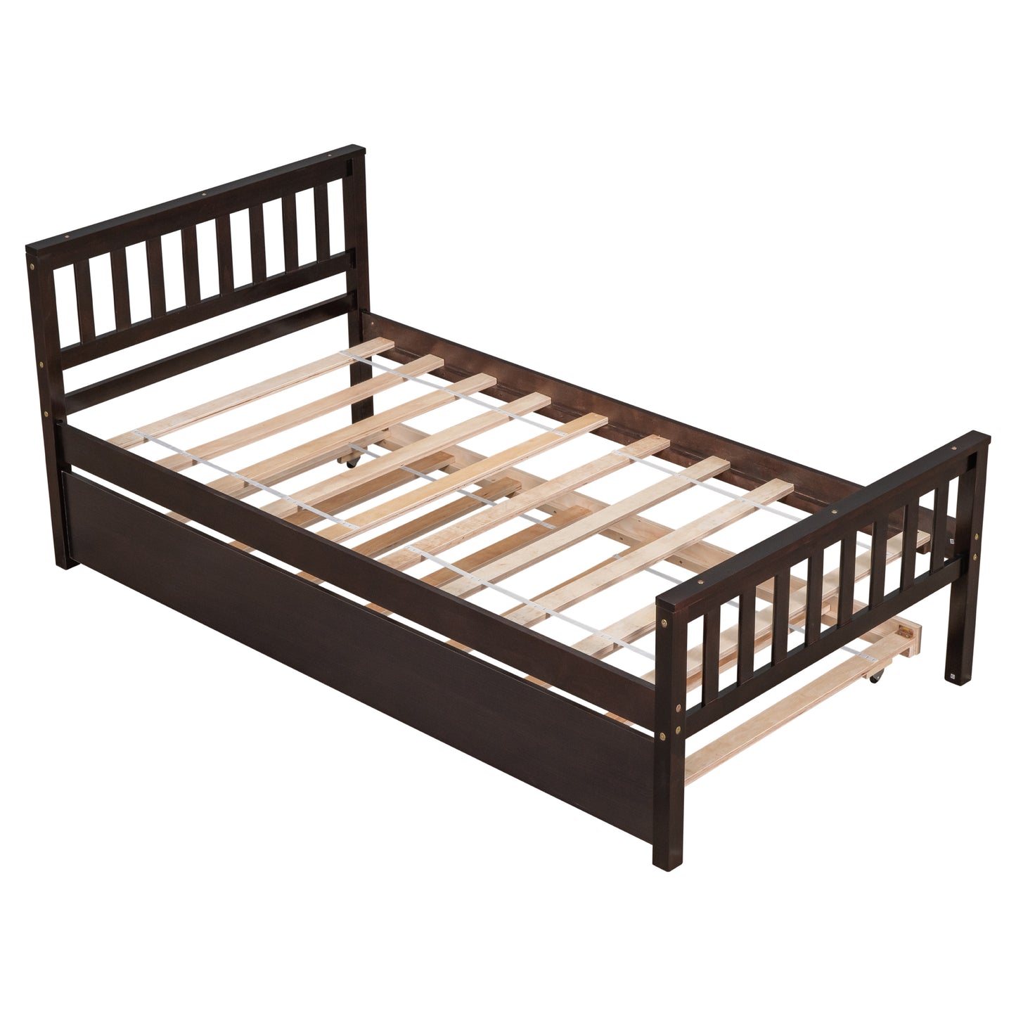Twin Bed with Trundle, Platform Bed Frame with Headboard and Footboard, for Bedroom Small Living Space,No Box Spring Needed,Espresso image 2