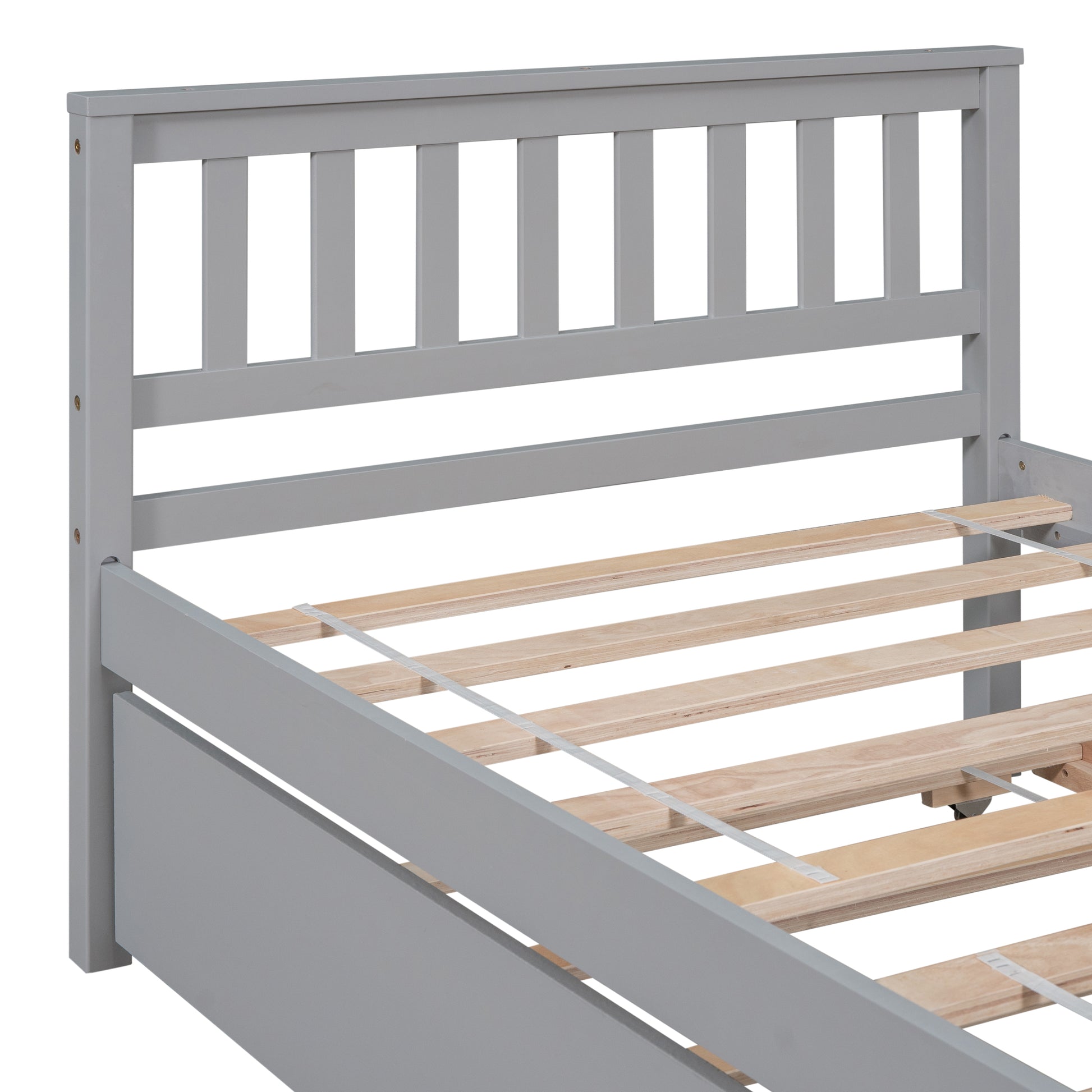 Twin Bed with Trundle, Platform Bed Frame with Headboard and Footboard, for Bedroom Small Living Space,No Box Spring Needed,Grey image 4