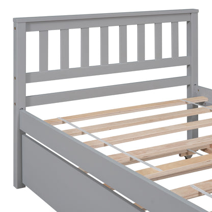 Twin Bed with Trundle, Platform Bed Frame with Headboard and Footboard, for Bedroom Small Living Space,No Box Spring Needed,Grey image 4