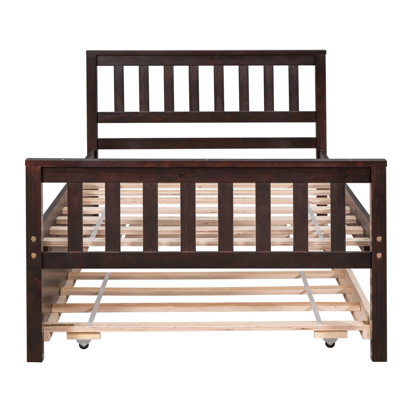 Twin Bed with Trundle, Platform Bed Frame with Headboard and Footboard, for Bedroom Small Living Space,No Box Spring Needed,Espresso image 6