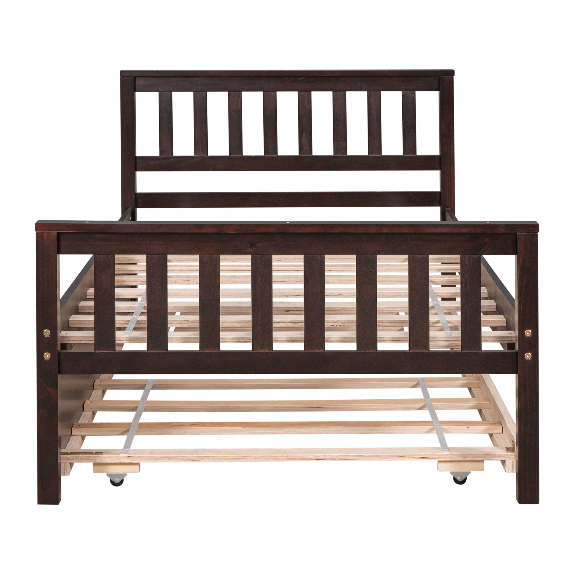 Twin Bed with Trundle, Platform Bed Frame with Headboard and Footboard, for Bedroom Small Living Space,No Box Spring Needed,Espresso image 6