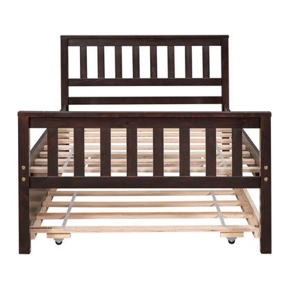 Twin Bed with Trundle, Platform Bed Frame with Headboard and Footboard, for Bedroom Small Living Space,No Box Spring Needed,Espresso image 6