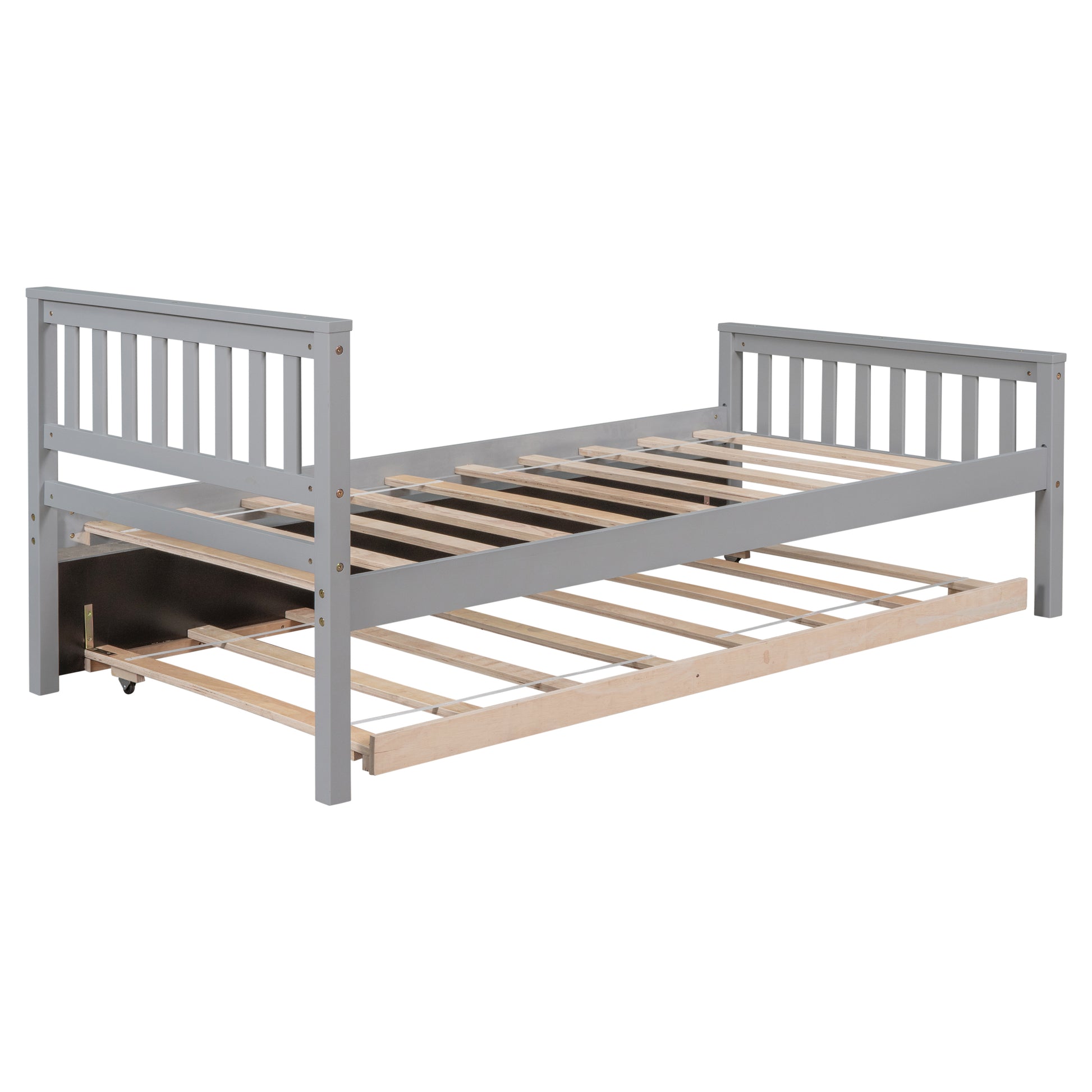 Twin Bed with Trundle, Platform Bed Frame with Headboard and Footboard, for Bedroom Small Living Space,No Box Spring Needed,Grey image 7