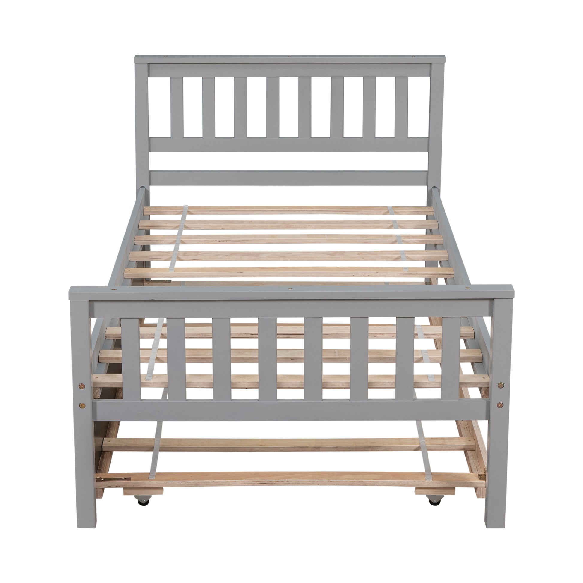 Twin Bed with Trundle, Platform Bed Frame with Headboard and Footboard, for Bedroom Small Living Space,No Box Spring Needed,Grey image 2