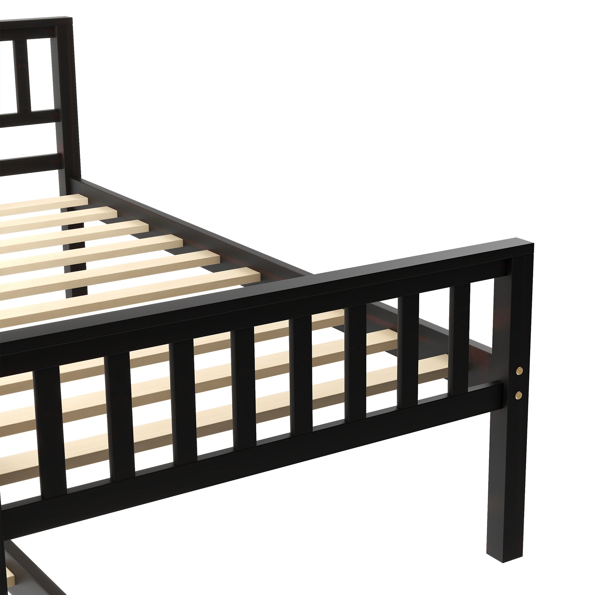 Twin Bed with Trundle, Platform Bed Frame with Headboard and Footboard, for Bedroom Small Living Space,No Box Spring Needed,Espresso image 9