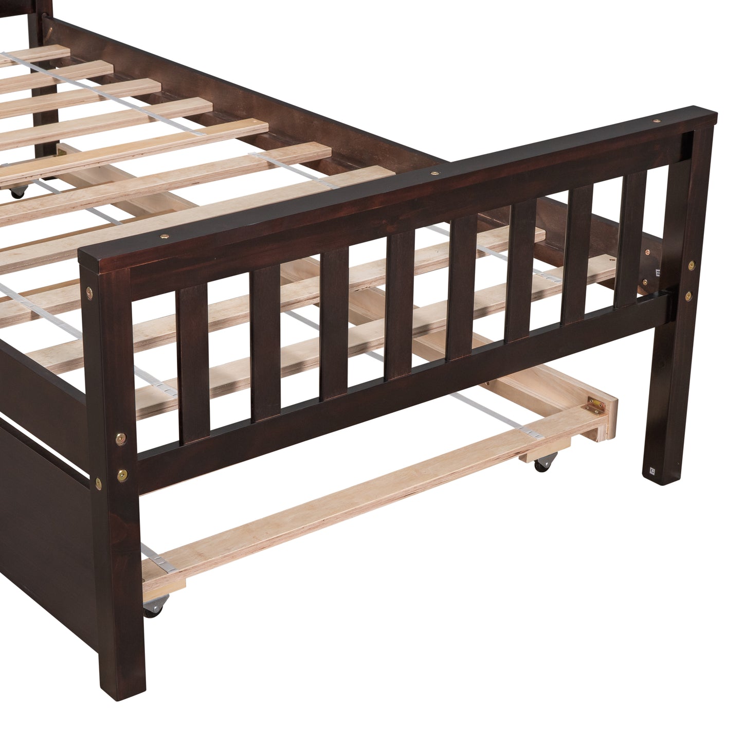 Twin Bed with Trundle, Platform Bed Frame with Headboard and Footboard, for Bedroom Small Living Space,No Box Spring Needed,Espresso image 5