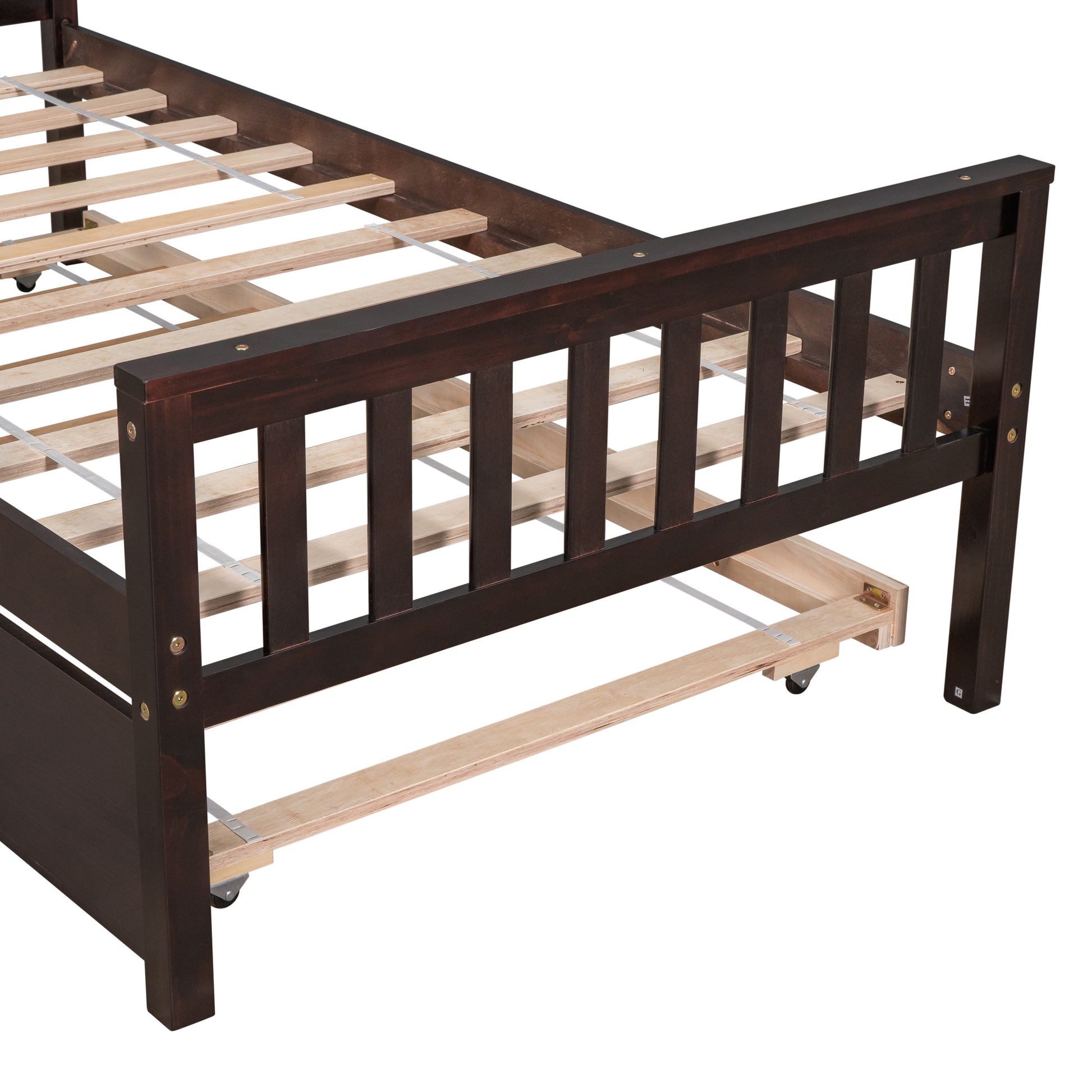 Twin Bed with Trundle, Platform Bed Frame with Headboard and Footboard, for Bedroom Small Living Space,No Box Spring Needed,Espresso image 5