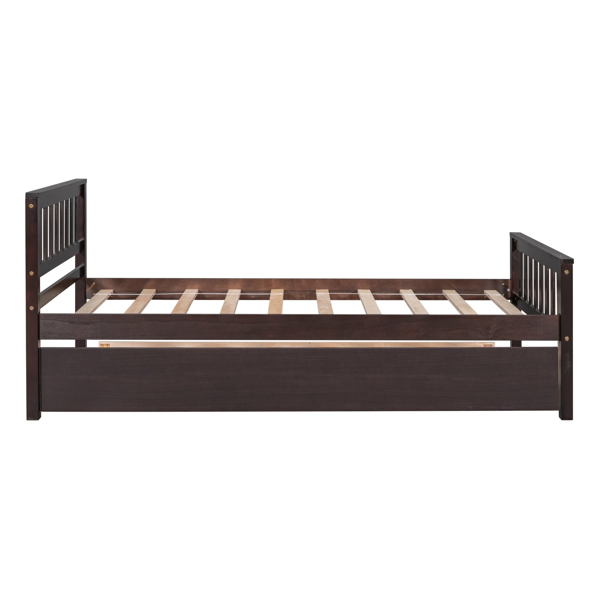 Twin Bed with Trundle, Platform Bed Frame with Headboard and Footboard, for Bedroom Small Living Space,No Box Spring Needed,Espresso image 7