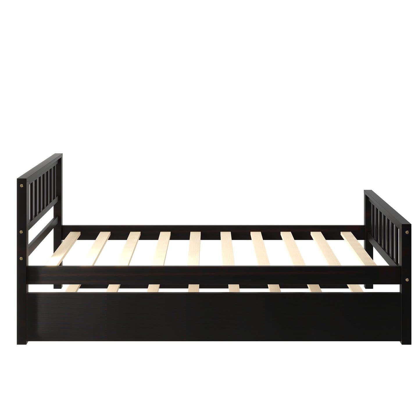 Twin Bed with Trundle, Platform Bed Frame with Headboard and Footboard, for Bedroom Small Living Space,No Box Spring Needed,Espresso image 11