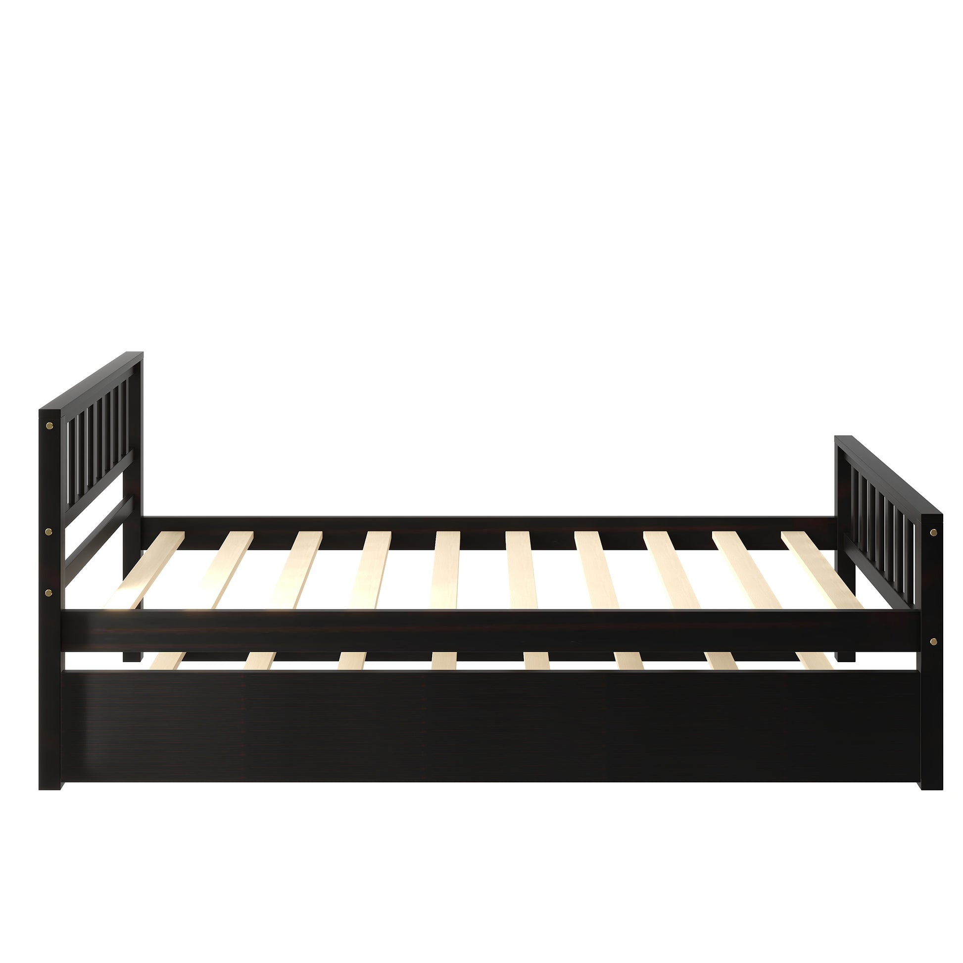 Twin Bed with Trundle, Platform Bed Frame with Headboard and Footboard, for Bedroom Small Living Space,No Box Spring Needed,Espresso image 11