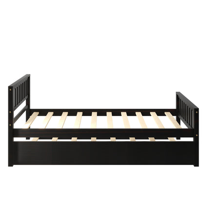 Twin Bed with Trundle, Platform Bed Frame with Headboard and Footboard, for Bedroom Small Living Space,No Box Spring Needed,Espresso image 11