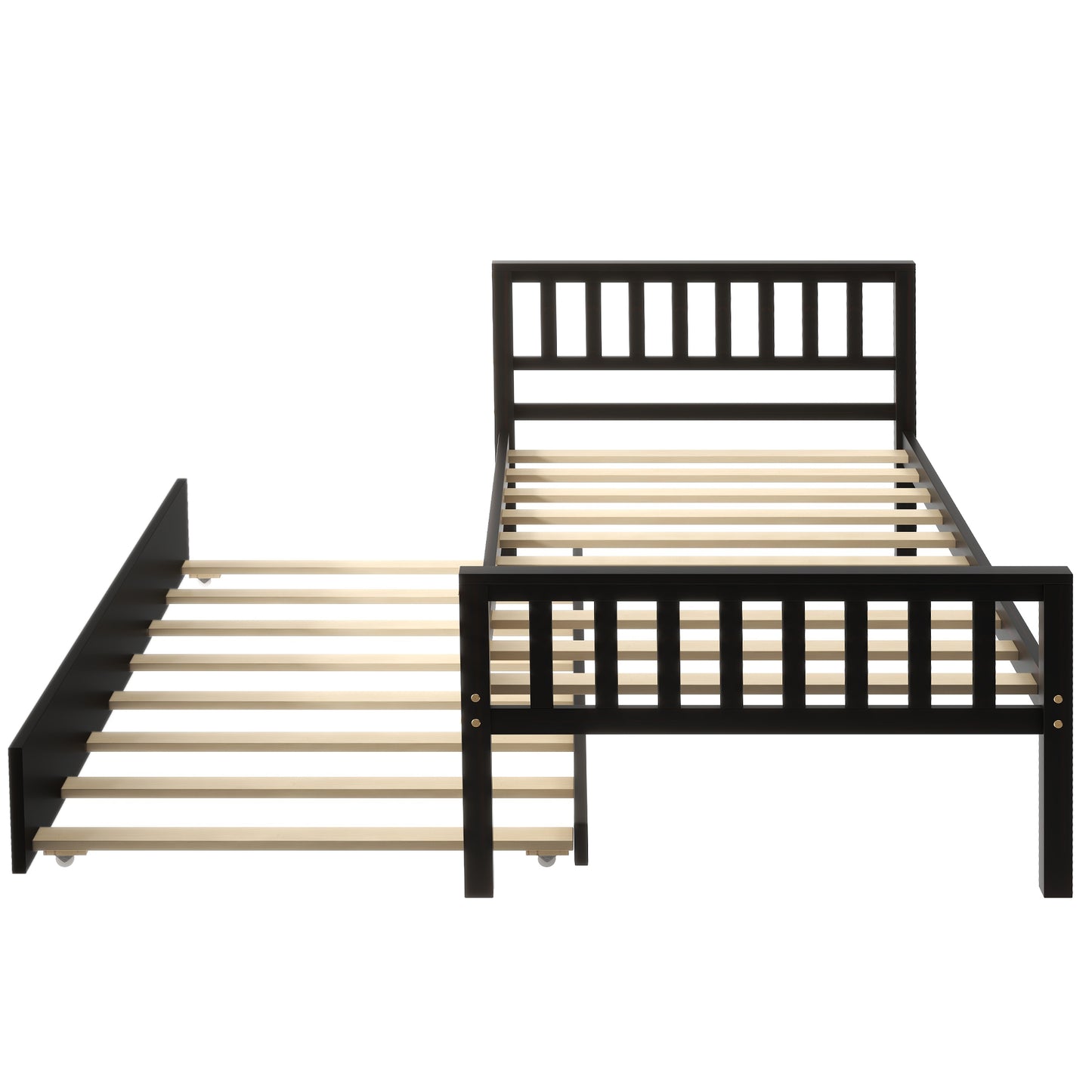 Twin Bed with Trundle, Platform Bed Frame with Headboard and Footboard, for Bedroom Small Living Space,No Box Spring Needed,Espresso image 10