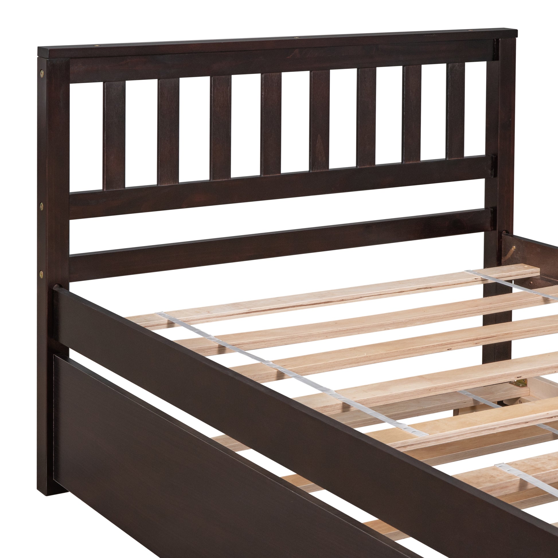 Twin Bed with Trundle, Platform Bed Frame with Headboard and Footboard, for Bedroom Small Living Space,No Box Spring Needed,Espresso image 4