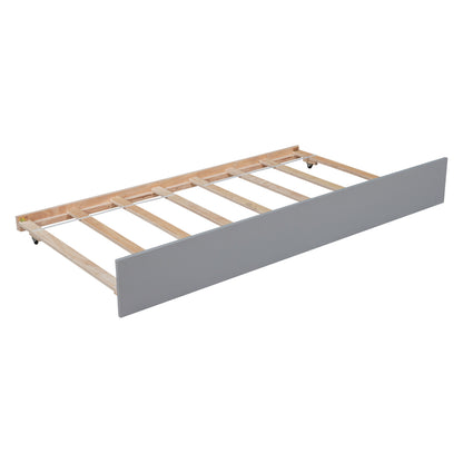 Twin Bed with Trundle, Platform Bed Frame with Headboard and Footboard, for Bedroom Small Living Space,No Box Spring Needed,Grey image 6