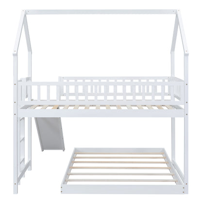Twin over Full House Bunk Bed with Slide and Built-in Ladder, Full-Length Guardrail, White image 12