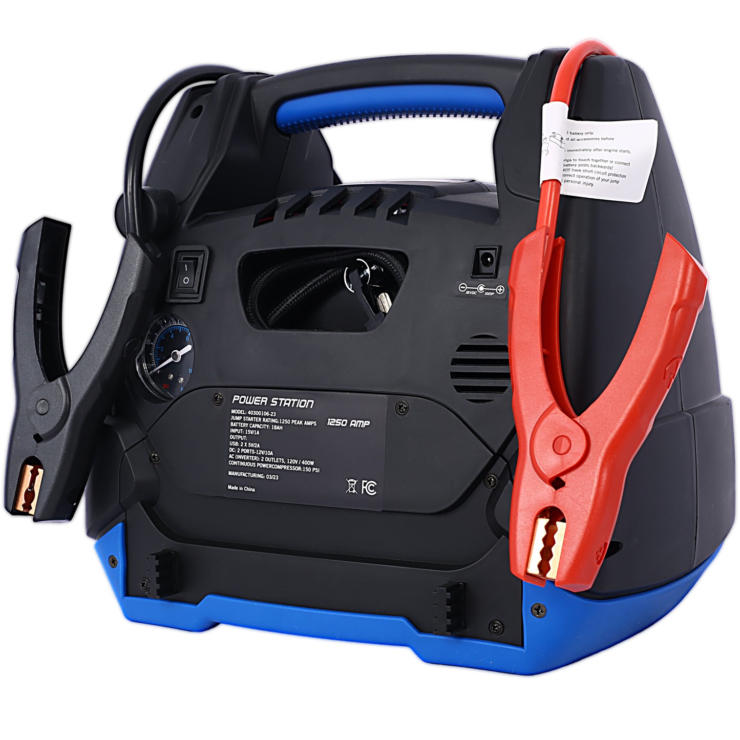 Rechargeable Jump Starter for Gas Diesel Vehicles - 1800 Amps with Air Compressor and AC, 12V DC, USB Power Station image 9