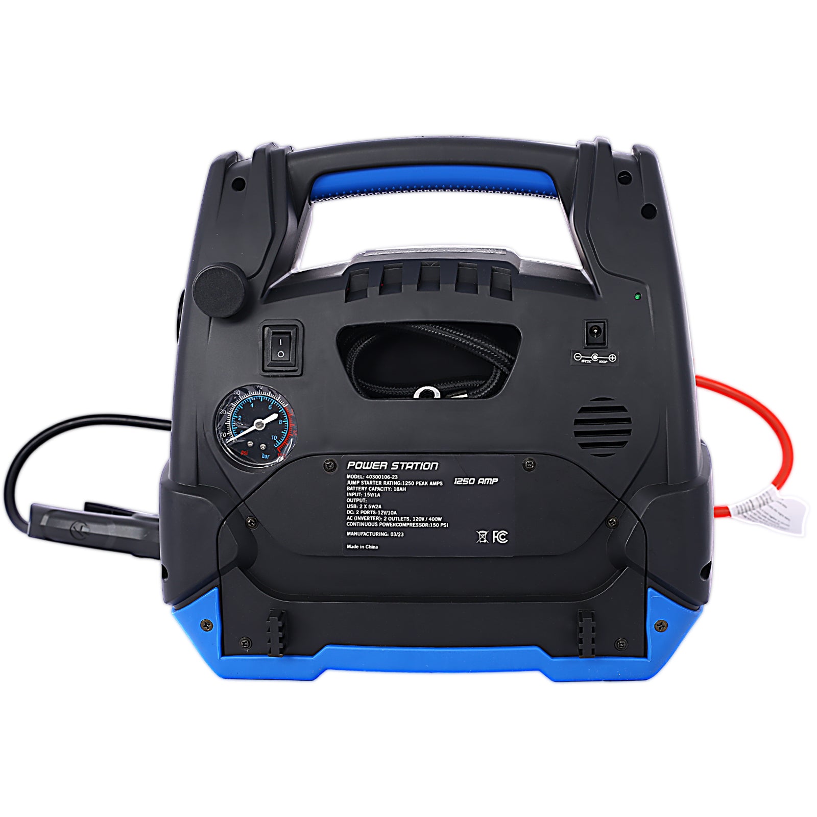 Rechargeable Jump Starter for Gas Diesel Vehicles - 1800 Amps with Air Compressor and AC, 12V DC, USB Power Station image 3