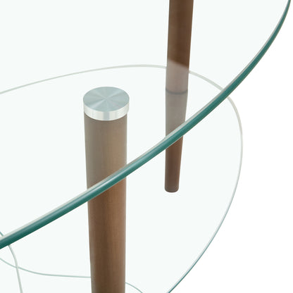 Transparent Oval glass coffee table, modern table in living room Oak wood leg tea table 3-layer glass table image 11