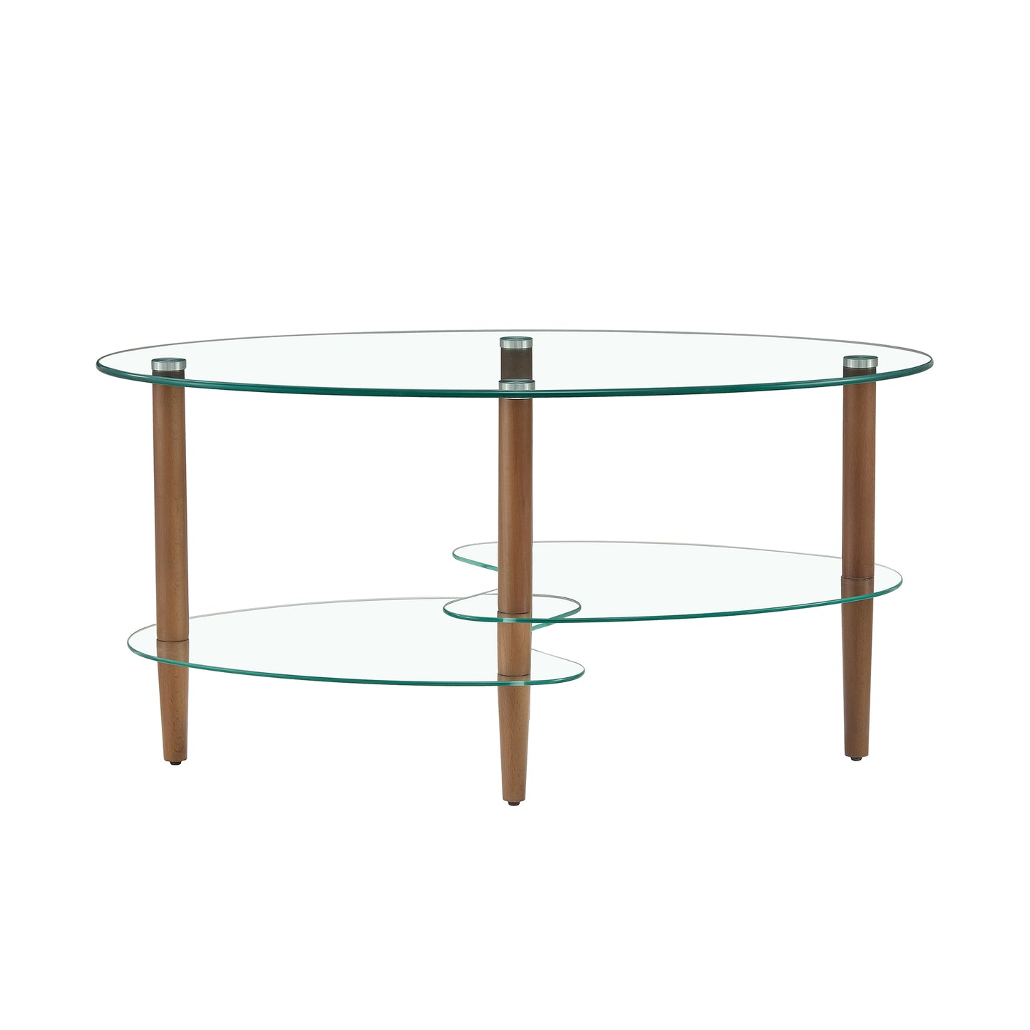 Transparent Oval glass coffee table, modern table in living room Oak wood leg tea table 3-layer glass table image 6