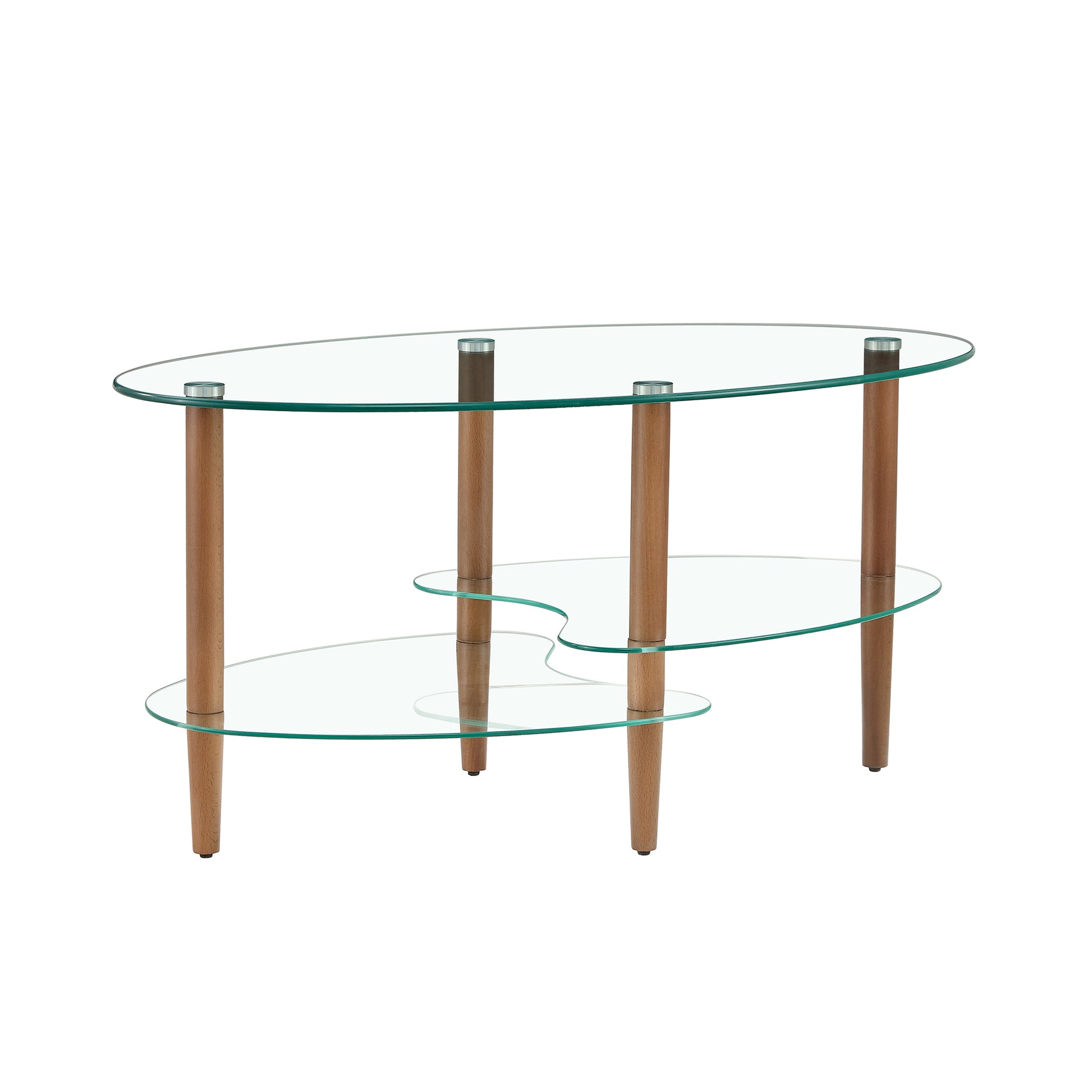 Transparent Oval glass coffee table, modern table in living room Oak wood leg tea table 3-layer glass table image 5