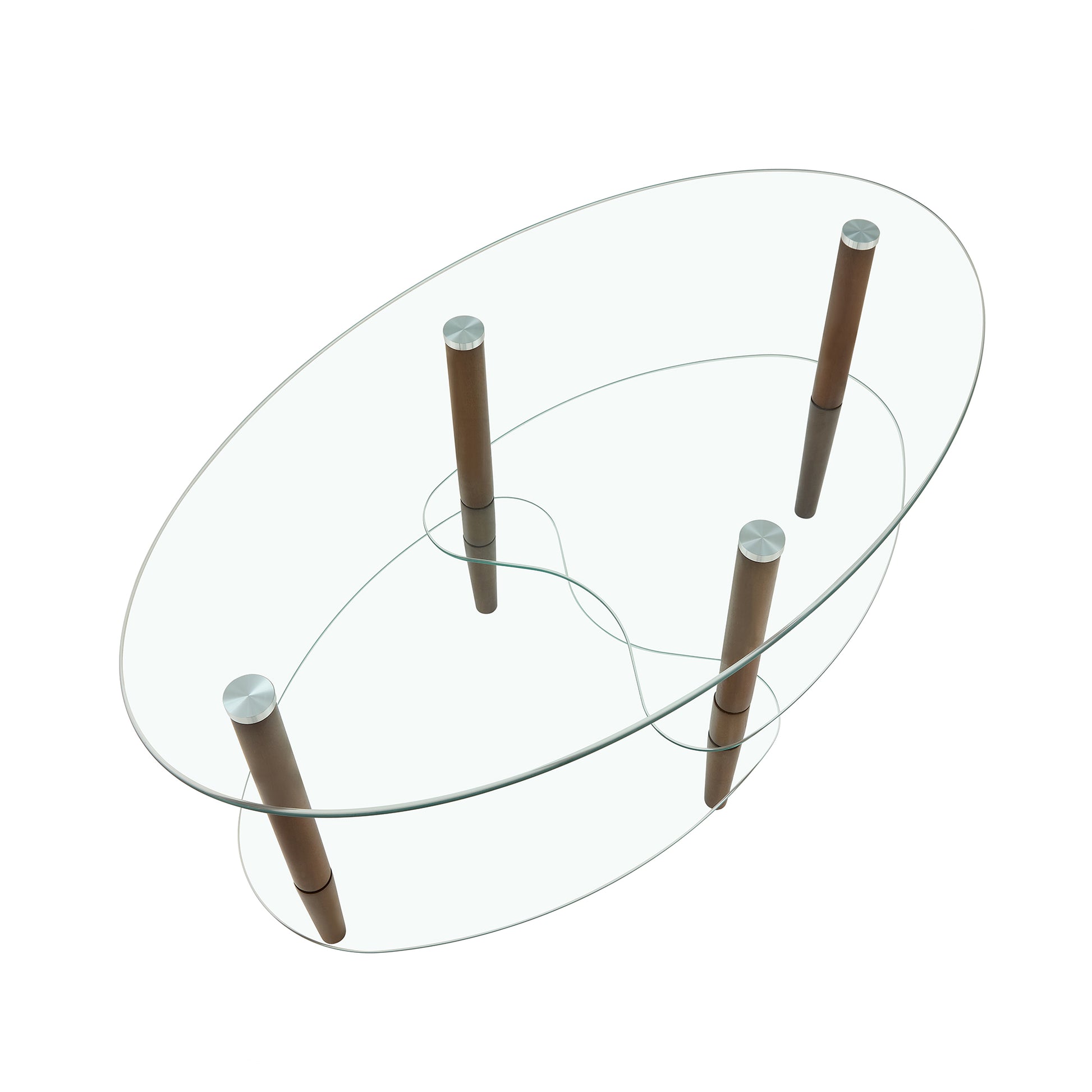 Transparent Oval glass coffee table, modern table in living room Oak wood leg tea table 3-layer glass table image 8