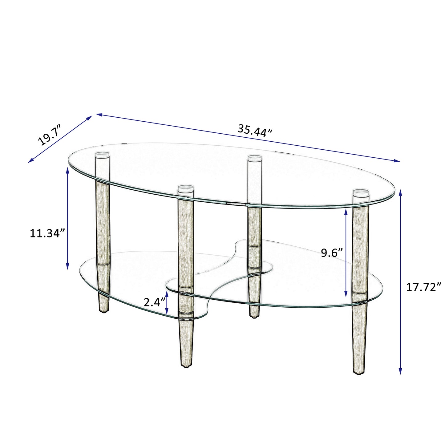 Transparent Oval glass coffee table, modern table in living room Oak wood leg tea table 3-layer glass table image 7