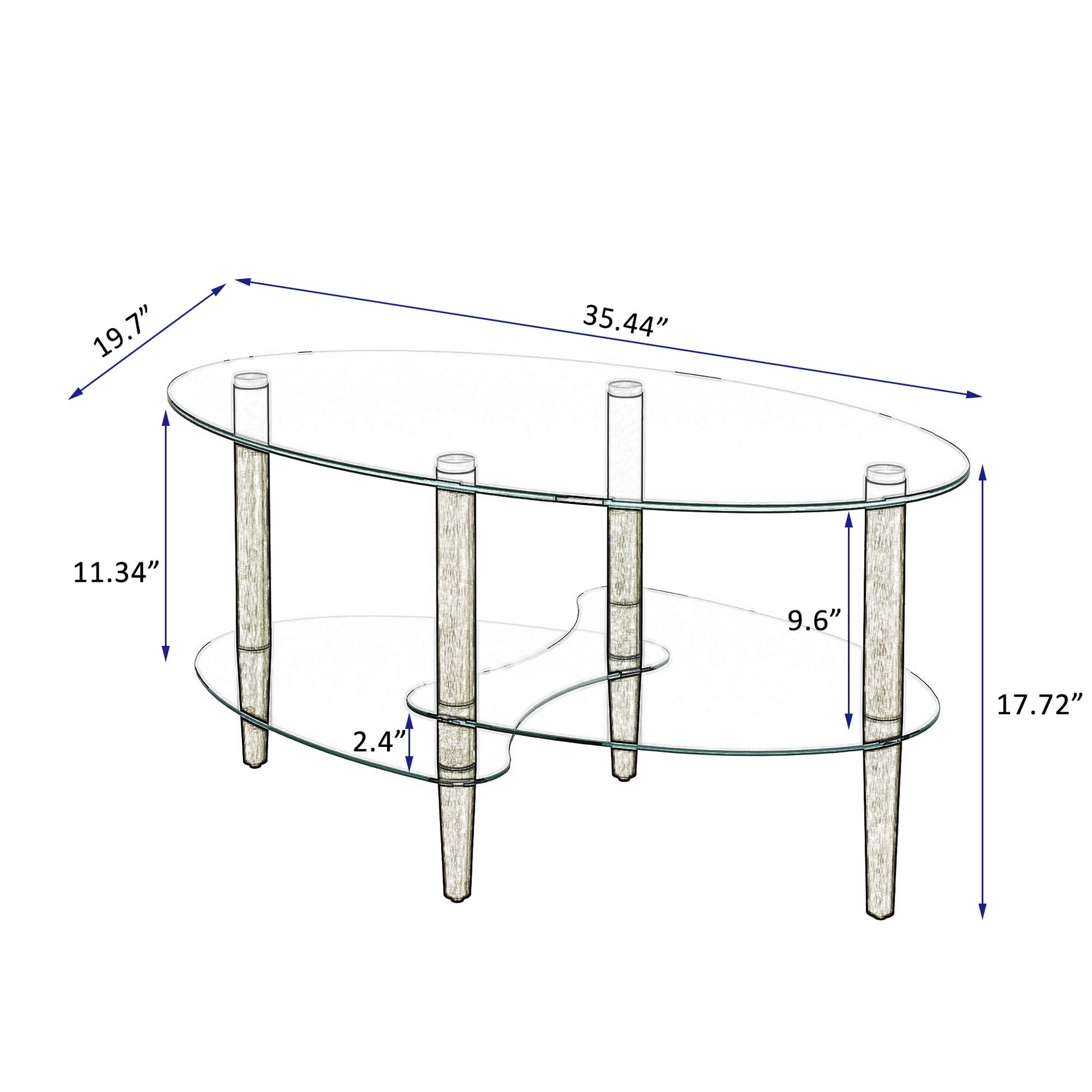Transparent Oval glass coffee table, modern table in living room Oak wood leg tea table 3-layer glass table image 7