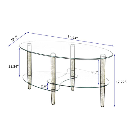 Transparent Oval glass coffee table, modern table in living room Oak wood leg tea table 3-layer glass table image 7