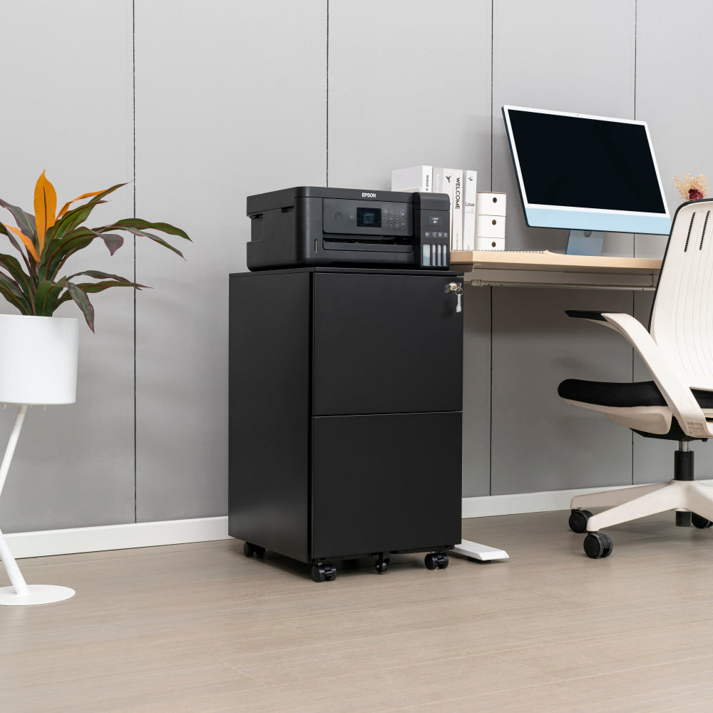 2 Drawer Mobile File Cabinet with Lock - Stylish Steel Storage