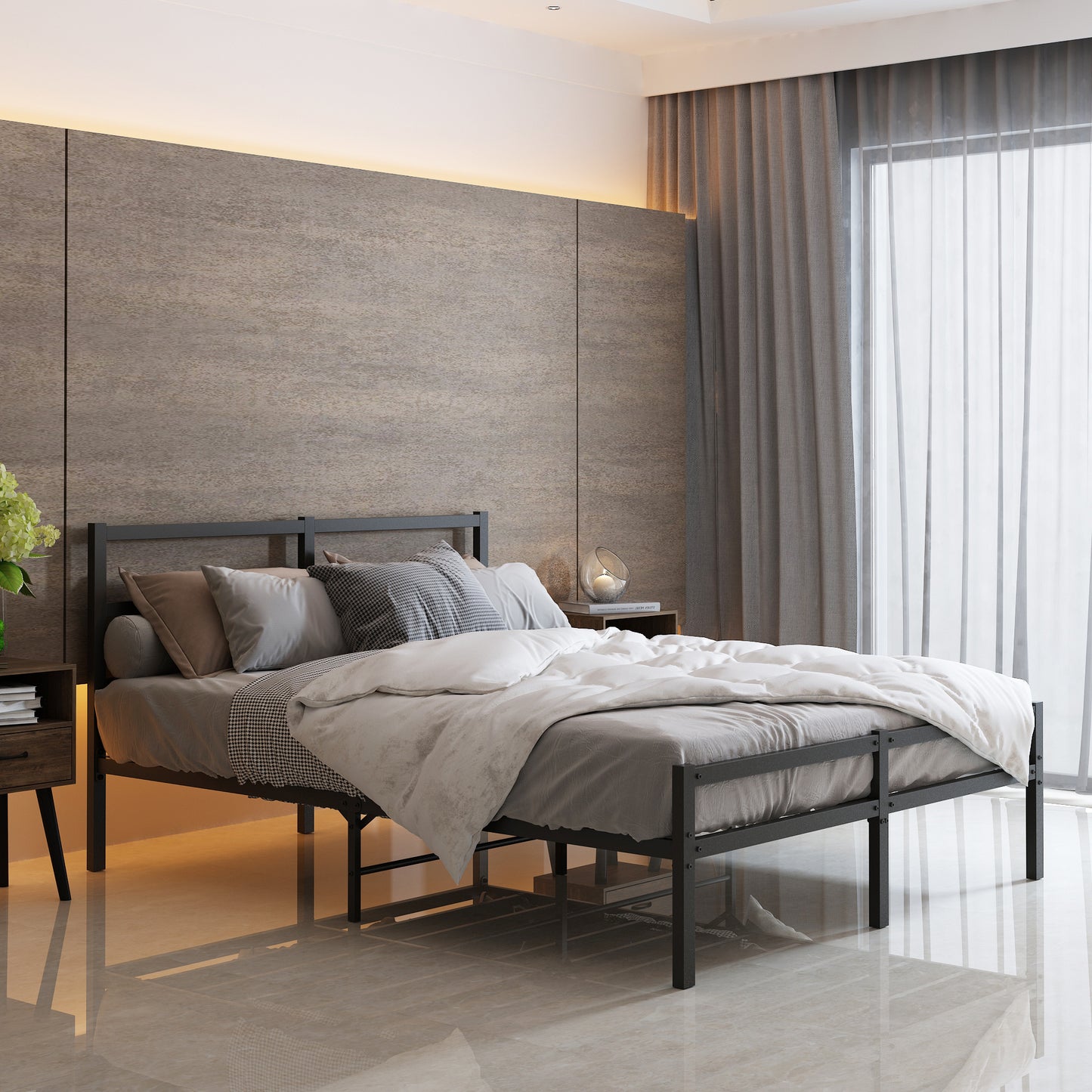 Metal Platform Bed frame with Headboard, Sturdy Metal Frame, No Box Spring Needed(Full) image 2