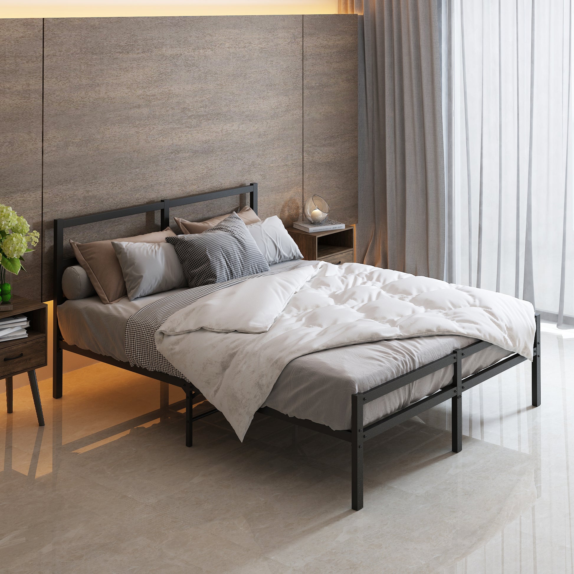 Metal Platform Bed frame with Headboard, Sturdy Metal Frame, No Box Spring Needed(Full) image 1