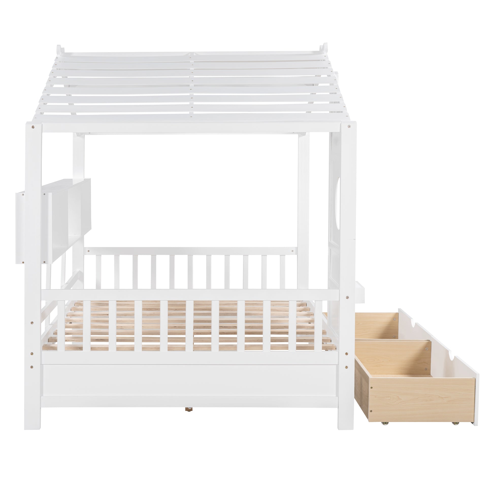 Wooden Full Size House Bed with 2 Drawers,Kids Bed with Storage Shelf, White(Old SKU: HL000052AAK) image 7