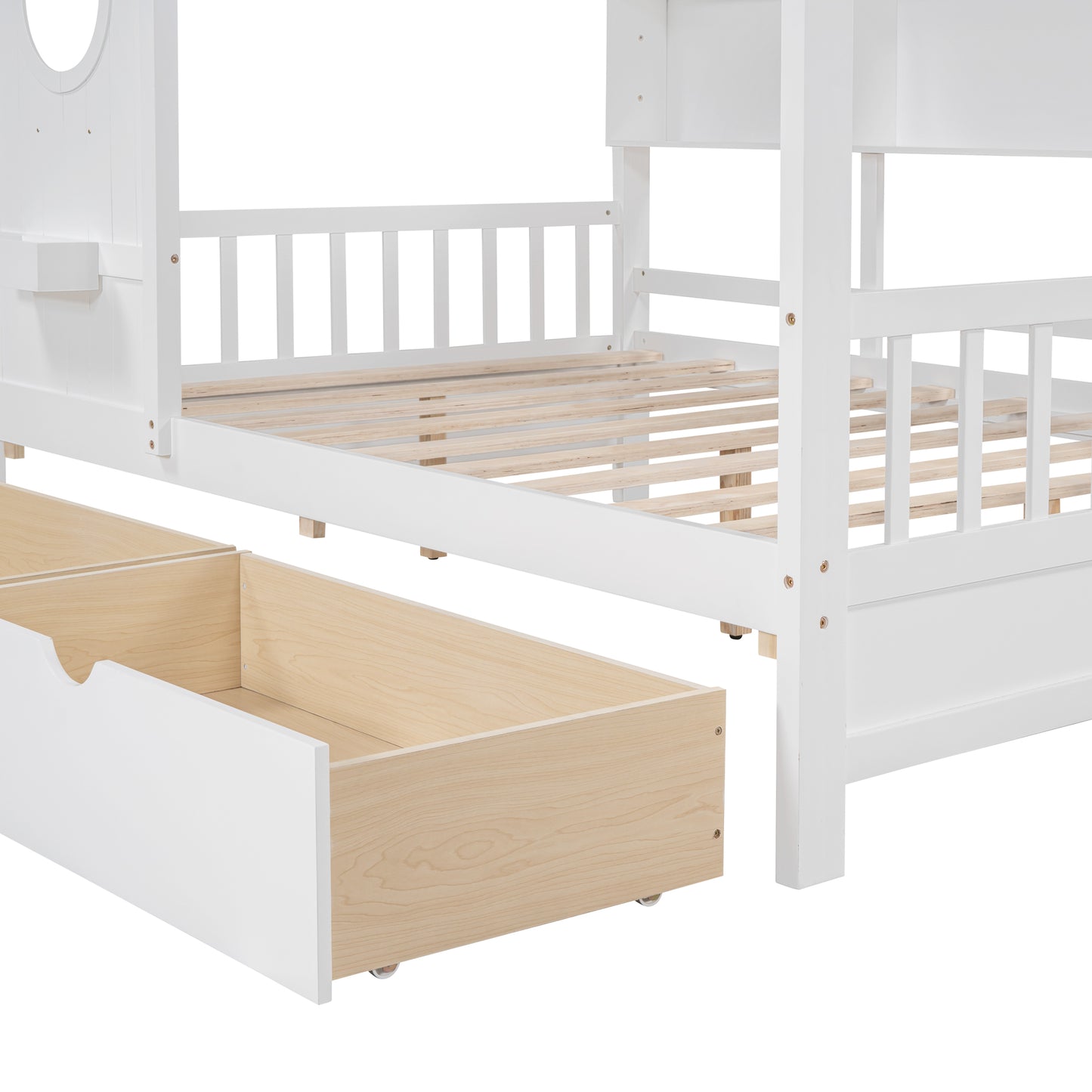 Wooden Full Size House Bed with 2 Drawers,Kids Bed with Storage Shelf, White(Old SKU: HL000052AAK) image 10