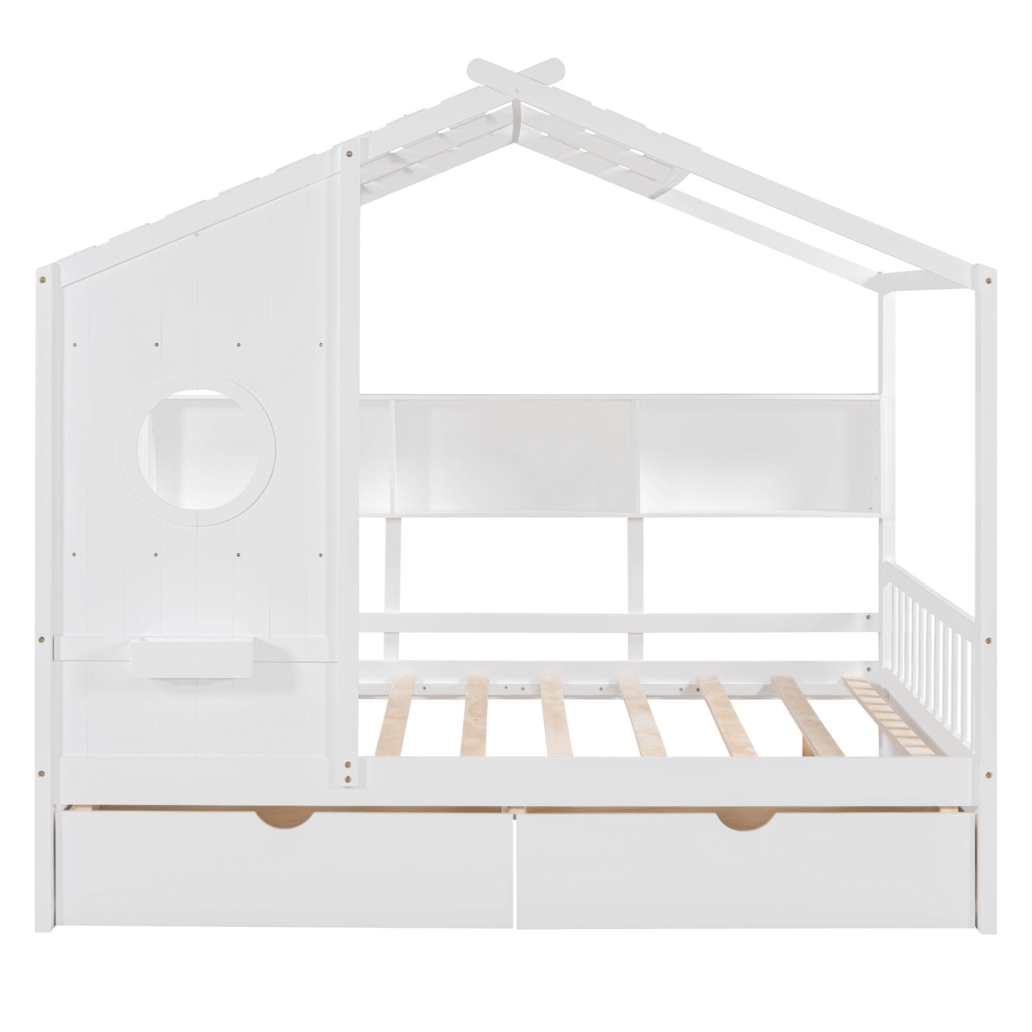 Wooden Full Size House Bed with 2 Drawers,Kids Bed with Storage Shelf, White(Old SKU: HL000052AAK) image 3
