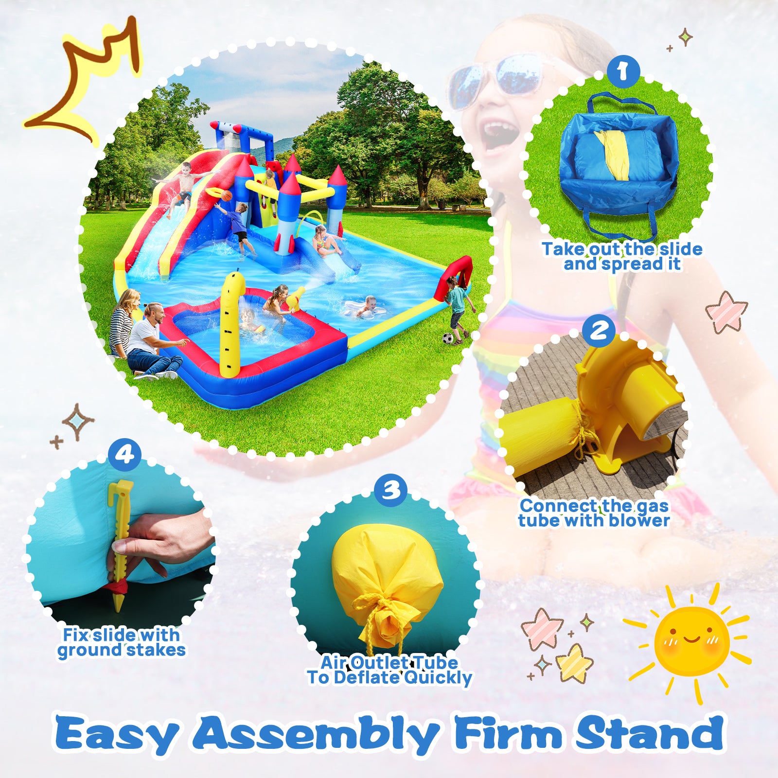 10 in1 Inflatable slide water park bouncing house garden with splash pool & water gun & basketball & climbing wall & dual pools & soccer image 4