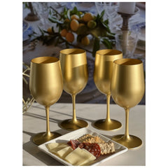 Metallic Gold Color Plastic Wine Glasses Set of 4 (12oz), BPA Free Acrylic Wine Glass Set, Unbreakable Red Wine Glasses, White Wine Glasses