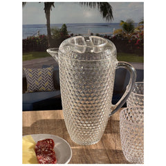 2.5 Quarts Water Pitcher with Lid, Diamond Cut Unbreakable Plastic Pitcher, Drink Pitcher, Juice Pitcher with Spout BPA Free