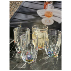 Rainbow Diamond Acrylic Glasses Drinking Set of 4 Hi Ball (17oz), Plastic Drinking Glasses, BPA Free Cocktail Glasses, Drinkware Set, Drinking Water Glasses