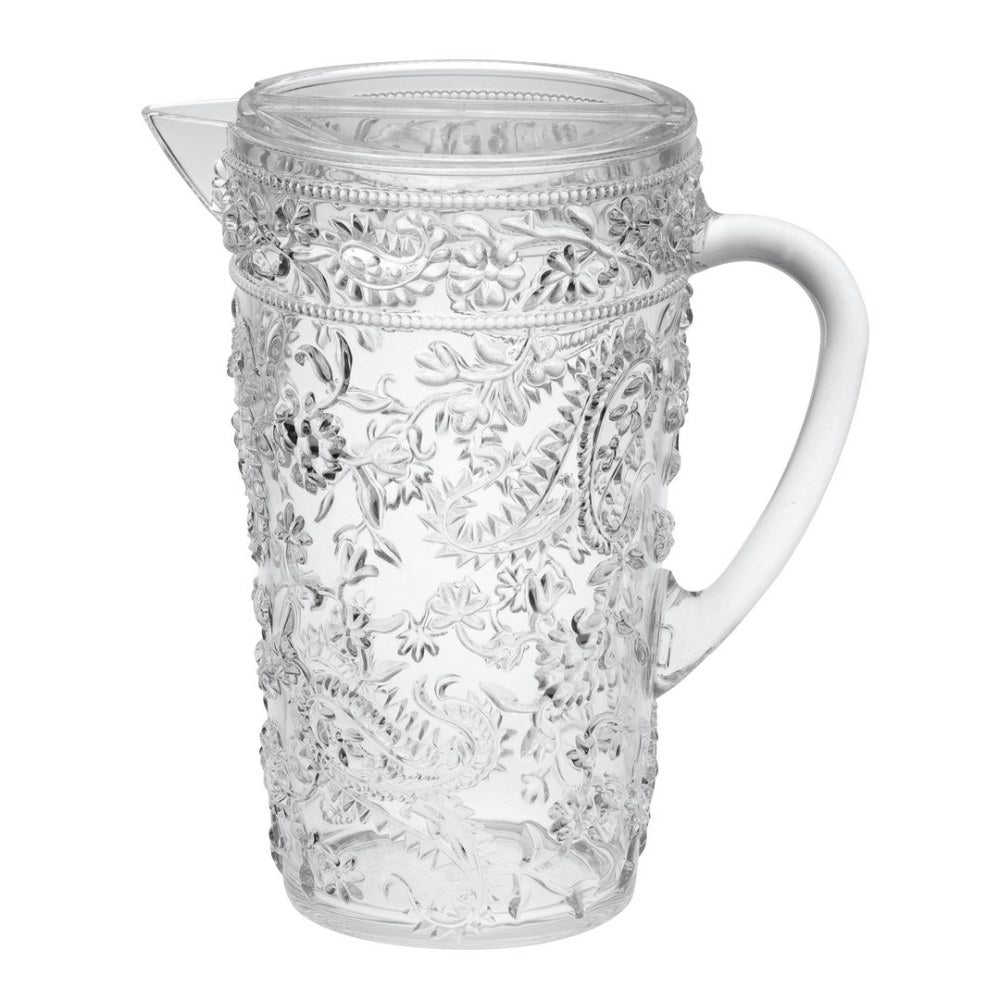 2.5 Quarts Water Pitcher with Lid, Paisley Unbreakable Plastic Pitcher, Drink Pitcher, Juice Pitcher with Spout BPA Free