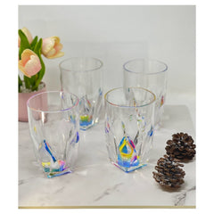 Rainbow Diamond Acrylic Glasses Drinking Set of 4 Hi Ball (17oz), Plastic Drinking Glasses, BPA Free Cocktail Glasses, Drinkware Set, Drinking Water Glasses