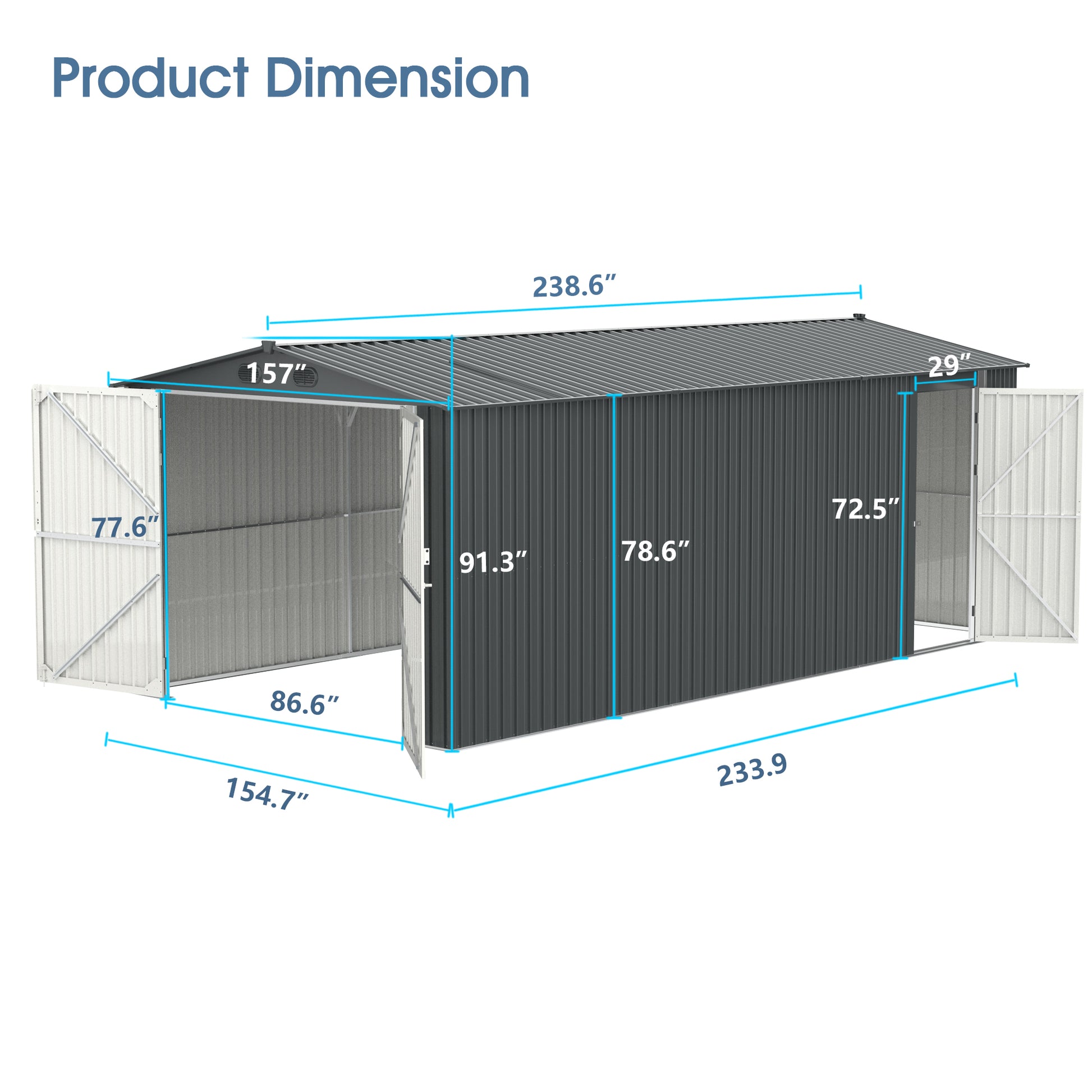 Outdoor Storage Shed 20x13 FT, Metal Garden Shed Backyard Utility Tool House Building with 2 Doors and 4 Vents for Car,Truck,Bike, Garbage Can,Tool,Lawnmower image 2