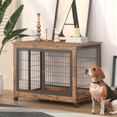 Furniture Style Dog Crate Side Table on Wheels - Grey - Dekuch