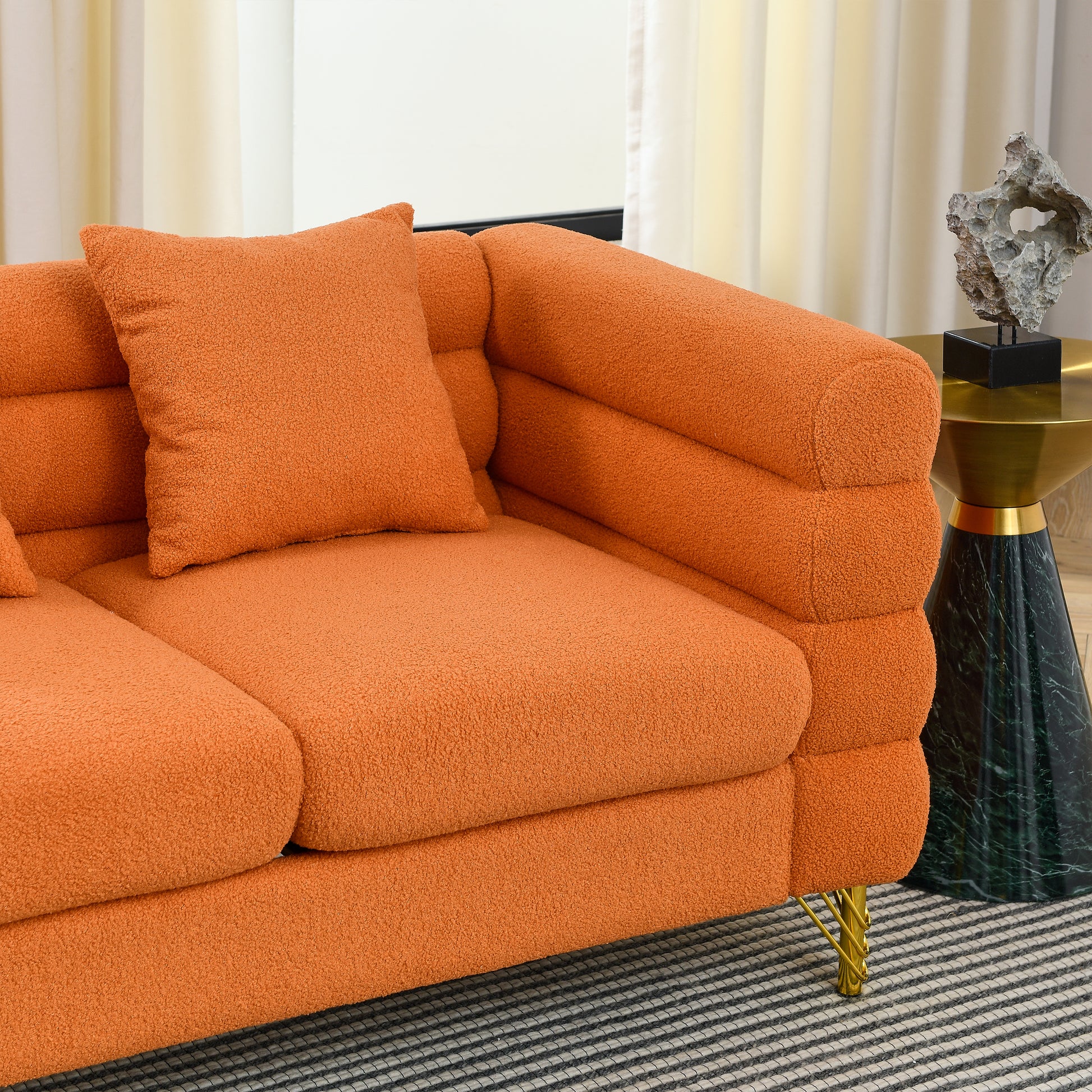 60Inch Oversized 2 Seater Sectional Sofa, Living Room Comfort Fabric Sectional Sofa-Deep Seating Sectional Sofa, Soft Sitting with 2 Pillows for Living Room,Bedroom,Office,Orange teddy(W834S00031) image 9