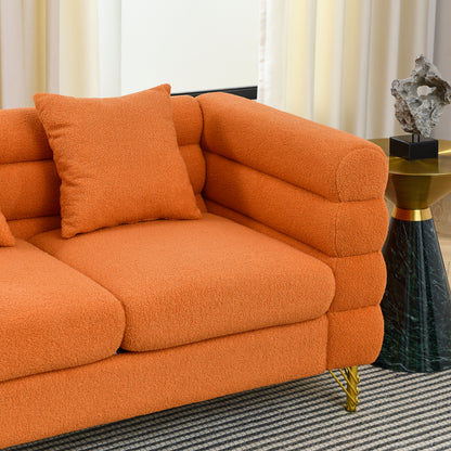 60Inch Oversized 2 Seater Sectional Sofa, Living Room Comfort Fabric Sectional Sofa-Deep Seating Sectional Sofa, Soft Sitting with 2 Pillows for Living Room,Bedroom,Office,Orange teddy(W834S00031) image 9