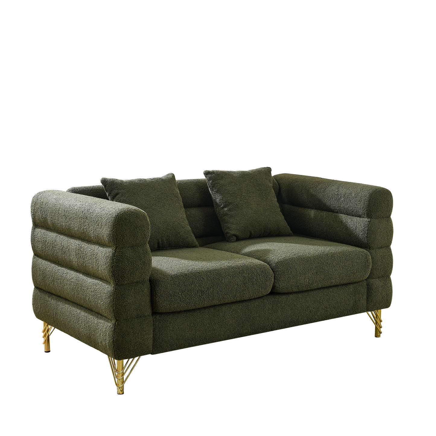 60Inch Oversized 2 Seater Sectional Sofa, Living Room Comfort Fabric Sectional Sofa-Deep Seating Sectional Sofa, Soft Sitting with 2 Pillows for Living Room, Bedroom, Office, Green teddy(W834S00032) image 5